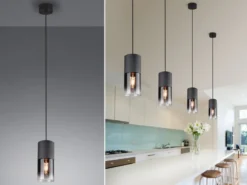 Pendelleuchte ROBIN mit Rauchglas 1-flammig Metall Schwarz, Ø 10cm