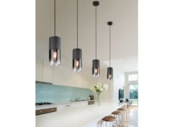 Pendelleuchte ROBIN mit Rauchglas 1-flammig Metall Schwarz, Ø 10cm