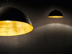 Pendelleuchte ROMINO II Metall Lampenschirm Schwarz Gold, Ø 50cm