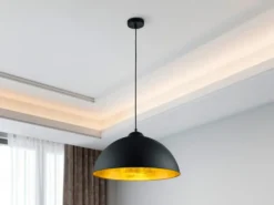 Pendelleuchte ROMINO II Metall Lampenschirm Schwarz Gold, Ø 50cm