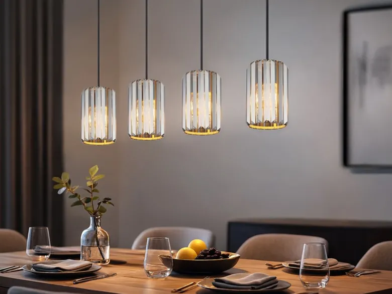 Pendelleuchte RUN 4-flammig mit Rauchglas Kristall, Breite 88cm