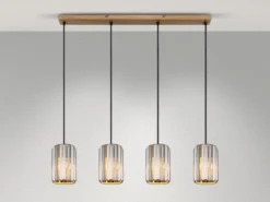 Pendelleuchte RUN 4-flammig mit Rauchglas Kristall, Breite 88cm