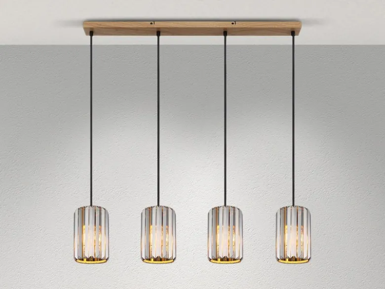Pendelleuchte RUN 4-flammig mit Rauchglas Kristall, Breite 88cm