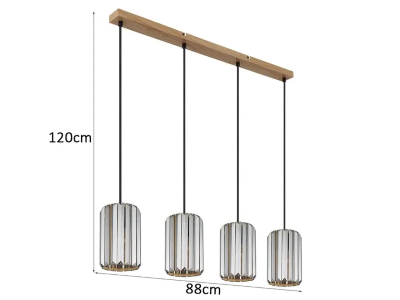 Pendelleuchte RUN 4-flammig mit Rauchglas Kristall, Breite 88cm