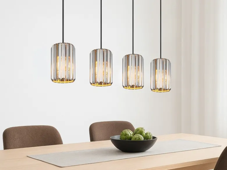 Pendelleuchte RUN 4-flammig mit Rauchglas Kristall, Breite 88cm