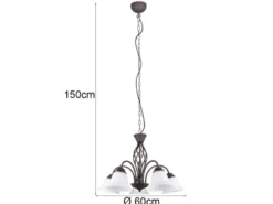 Pendelleuchte RUSTICA 5-flammig in Rostoptik mit Glasschirmen, Ø 60cm