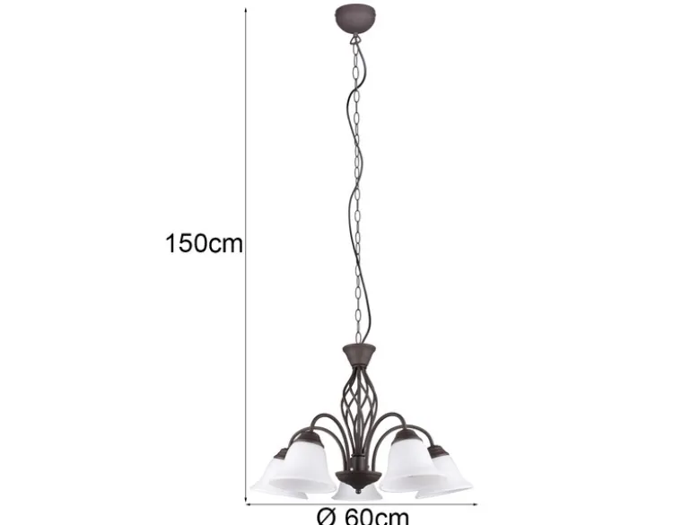 Pendelleuchte RUSTICA 5-flammig in Rostoptik mit Glasschirmen, Ø 60cm
