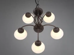 Pendelleuchte RUSTICA 5-flammig in Rostoptik mit Glasschirmen, Ø 60cm