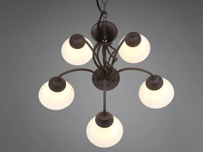 Pendelleuchte RUSTICA 5-flammig in Rostoptik mit Glasschirmen, Ø 60cm