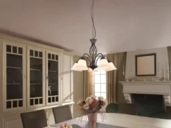 Pendelleuchte RUSTICA 5-flammig in Rostoptik mit Glasschirmen, Ø 60cm