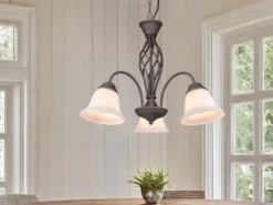 Pendelleuchte RUSTICA 3-flammig in Rostoptik mit Glasschirmen, Ø 55cm