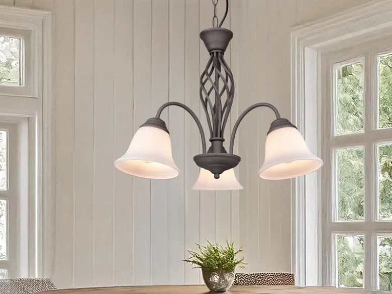 Pendelleuchte RUSTICA 3-flammig in Rostoptik mit Glasschirmen, Ø 55cm