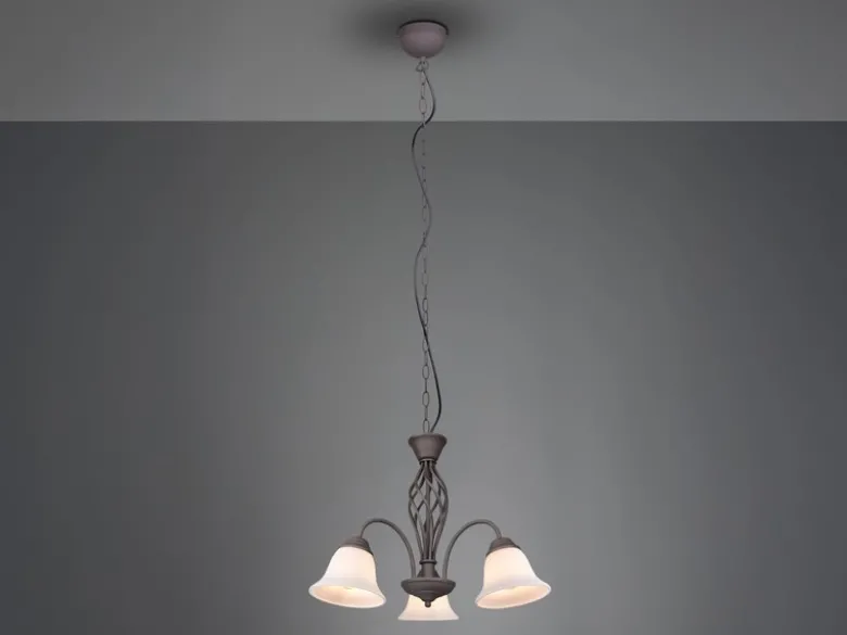 Pendelleuchte RUSTICA 3-flammig in Rostoptik mit Glasschirmen, Ø 55cm