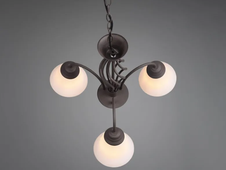 Pendelleuchte RUSTICA 3-flammig in Rostoptik mit Glasschirmen, Ø 55cm