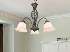Pendelleuchte RUSTICA 3-flammig in Rostoptik mit Glasschirmen, Ø 55cm