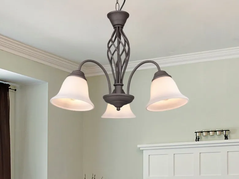 Pendelleuchte RUSTICA 3-flammig in Rostoptik mit Glasschirmen, Ø 55cm