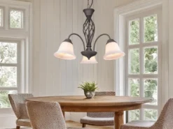 Pendelleuchte RUSTICA 3-flammig in Rostoptik mit Glasschirmen, Ø 55cm