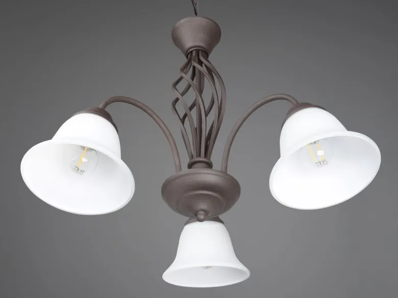Pendelleuchte RUSTICA 3-flammig in Rostoptik mit Glasschirmen, Ø 55cm
