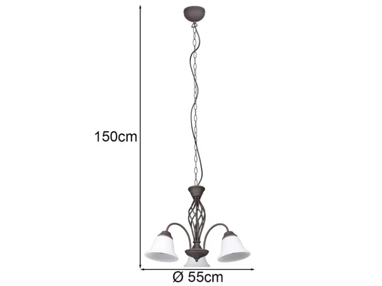Pendelleuchte RUSTICA 3-flammig in Rostoptik mit Glasschirmen, Ø 55cm