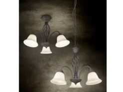 Pendelleuchte RUSTICA 3-flammig in Rostoptik mit Glasschirmen, Ø 55cm