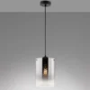 Pendelleuchte SAMU einflammig Schwarz mit Rauchglas, Ø 18cm