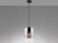 Pendelleuchte SAMU einflammig Schwarz mit Rauchglas, Ø 18cm