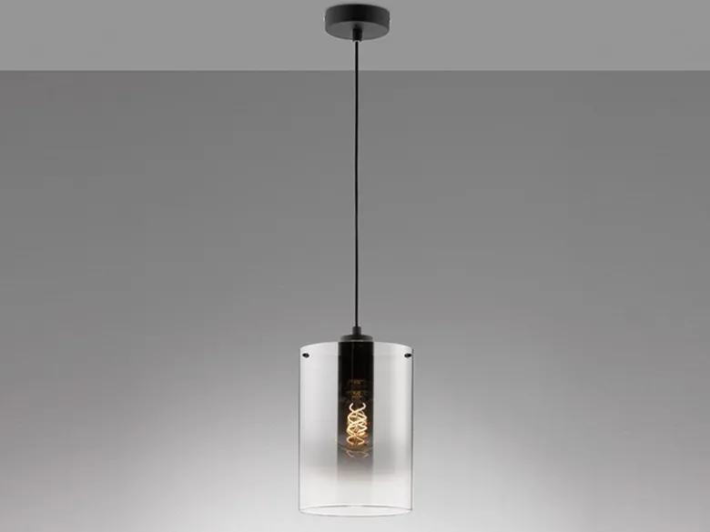 Pendelleuchte SAMU einflammig Schwarz mit Rauchglas, Ø 18cm