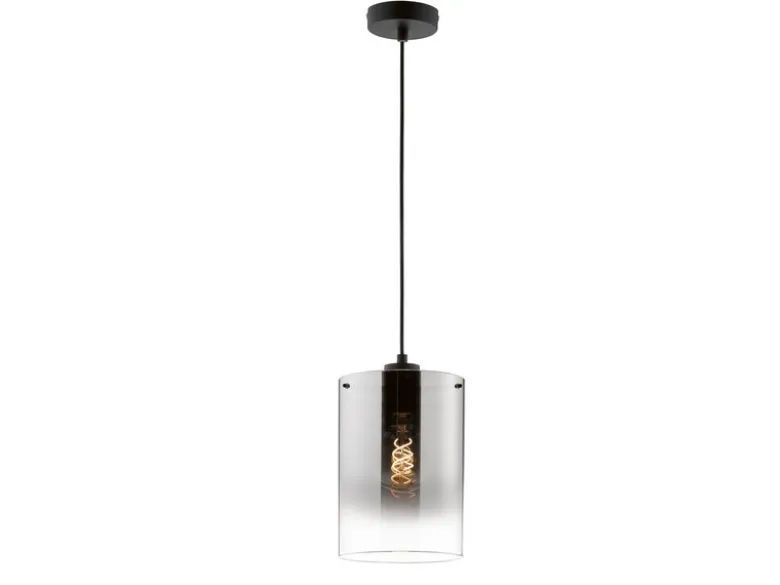 Pendelleuchte SAMU einflammig Schwarz mit Rauchglas, Ø 18cm