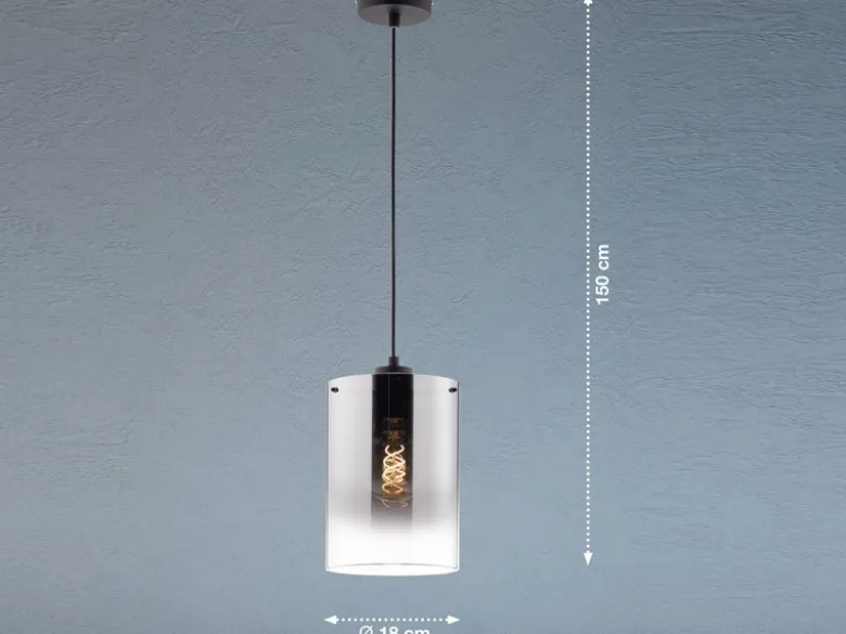 Pendelleuchte SAMU einflammig Schwarz mit Rauchglas, Ø 18cm