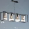 Pendelleuchte SAMU 4-flammig lang Schwarz mit Rauchglas, Breite 115cm