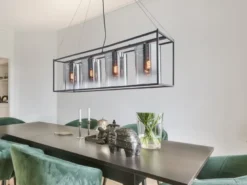 Pendelleuchte SAMU 4-flammig lang Schwarz mit Rauchglas, Breite 115cm