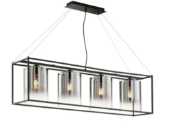 Pendelleuchte SAMU 4-flammig lang Schwarz mit Rauchglas, Breite 115cm