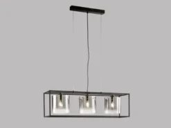 Pendelleuchte SAMU 3-flammig Schwarz mit Rauchglas, Breite 90cm