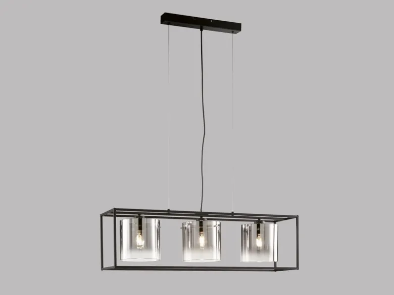 Pendelleuchte SAMU 3-flammig Schwarz mit Rauchglas, Breite 90cm