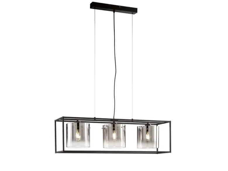 Pendelleuchte SAMU 3-flammig Schwarz mit Rauchglas, Breite 90cm