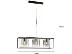 Pendelleuchte SAMU 3-flammig Schwarz mit Rauchglas, Breite 90cm