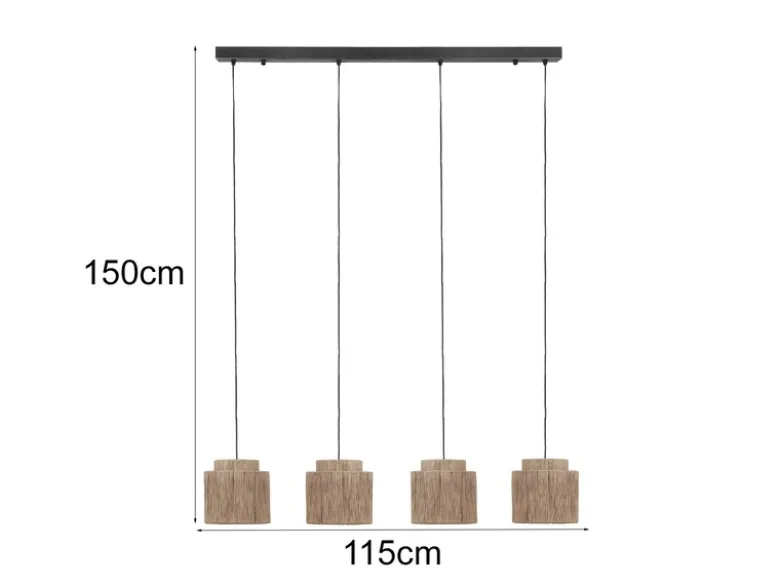 Pendelleuchte SMILLA 4-flammig aus Jute Natur im Boho Stil, Breite 115cm