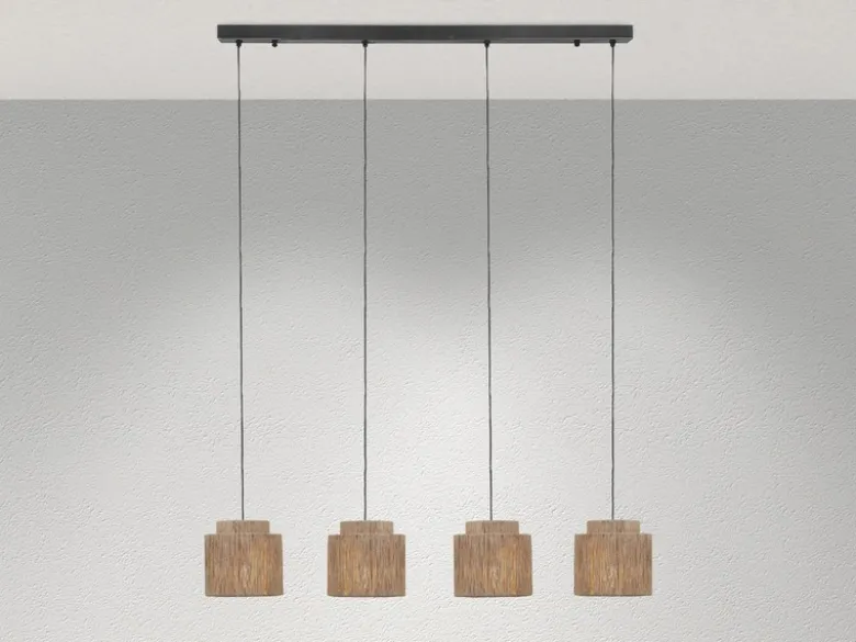 Pendelleuchte SMILLA 4-flammig aus Jute Natur im Boho Stil, Breite 115cm