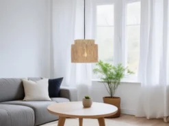 Pendelleuchte SMILLA 1-flammig aus Jute Natur im Boho Stil, Ø 31cm