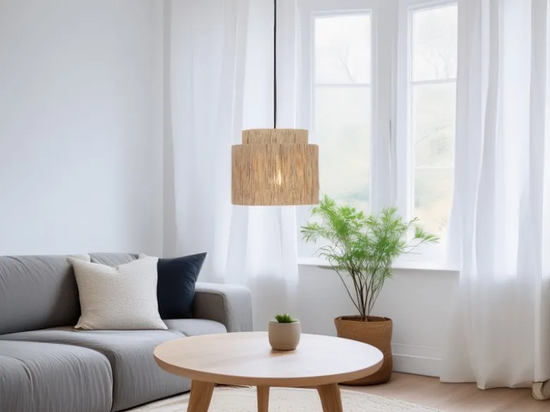 Pendelleuchte SMILLA 1-flammig aus Jute Natur im Boho Stil, Ø 31cm