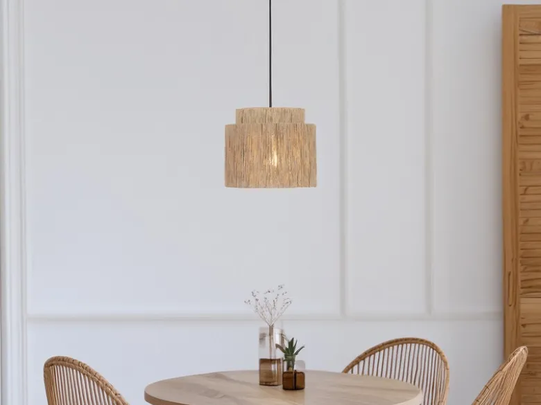 Pendelleuchte SMILLA 1-flammig aus Jute Natur im Boho Stil, Ø 31cm
