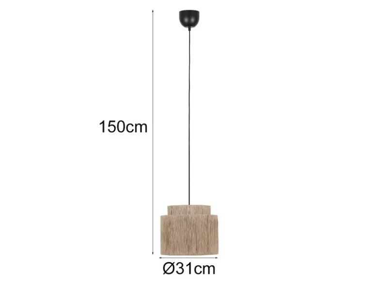 Pendelleuchte SMILLA 1-flammig aus Jute Natur im Boho Stil, Ø 31cm