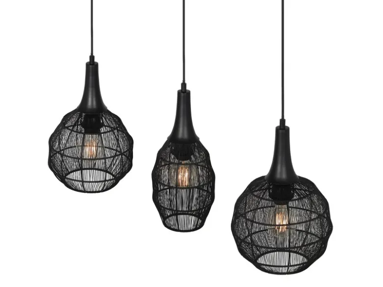 Pendelleuchte SORAYA 3-flammig mit Drahtgeflecht Schwarz, Breite 86cm