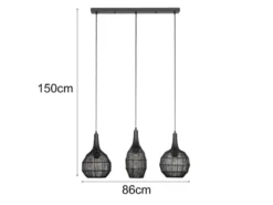 Pendelleuchte SORAYA 3-flammig mit Drahtgeflecht Schwarz, Breite 86cm