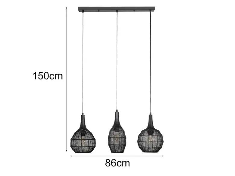 Pendelleuchte SORAYA 3-flammig mit Drahtgeflecht Schwarz, Breite 86cm