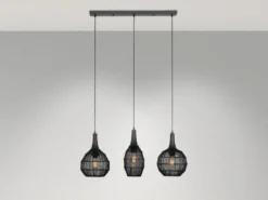 Pendelleuchte SORAYA 3-flammig mit Drahtgeflecht Schwarz, Breite 86cm