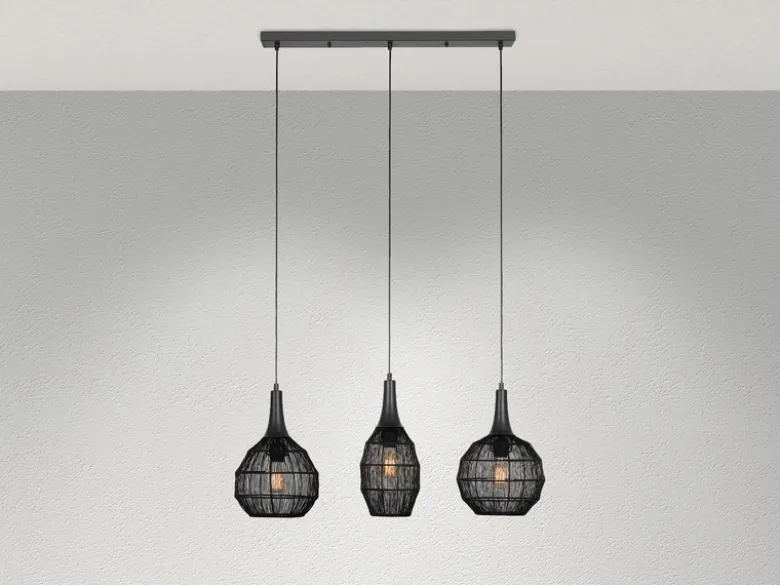 Pendelleuchte SORAYA 3-flammig mit Drahtgeflecht Schwarz, Breite 86cm