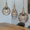 Pendelleuchte SORAYA 3-flammig mit Drahtgeflecht Altmessing, Breite 86cm