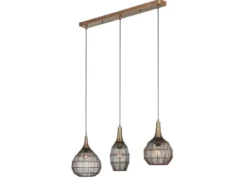 Pendelleuchte SORAYA 3-flammig mit Drahtgeflecht Altmessing, Breite 86cm