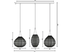 Pendelleuchte SORAYA 3-flammig mit Drahtgeflecht Altmessing, Breite 86cm